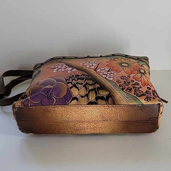 Anuschka Leather Hand Painted Artist Handbag & Coin Purse Floral Signed - Picture 3 of 9